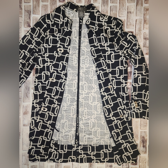 George by Mark Eisen Lightweight Goemetric Trench Coat Size Medium - Picture 8 of 10